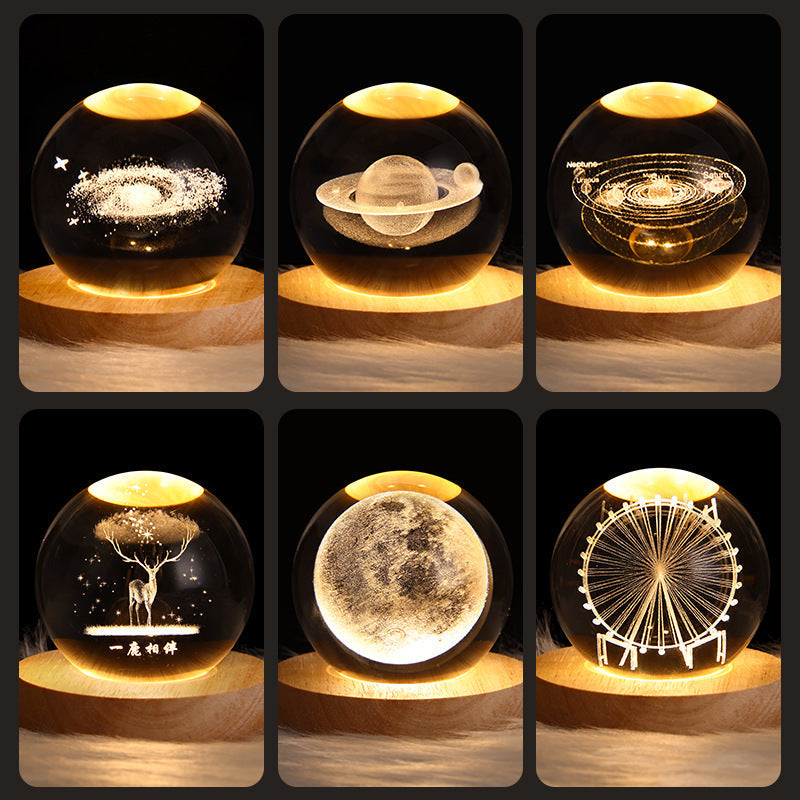 LED Galaxy Crystal Ball Table Lamp 3D Night Light for Kids and Home Decor