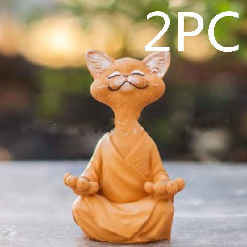 Black Buddha Cat Figure for Meditation and Yoga Decor