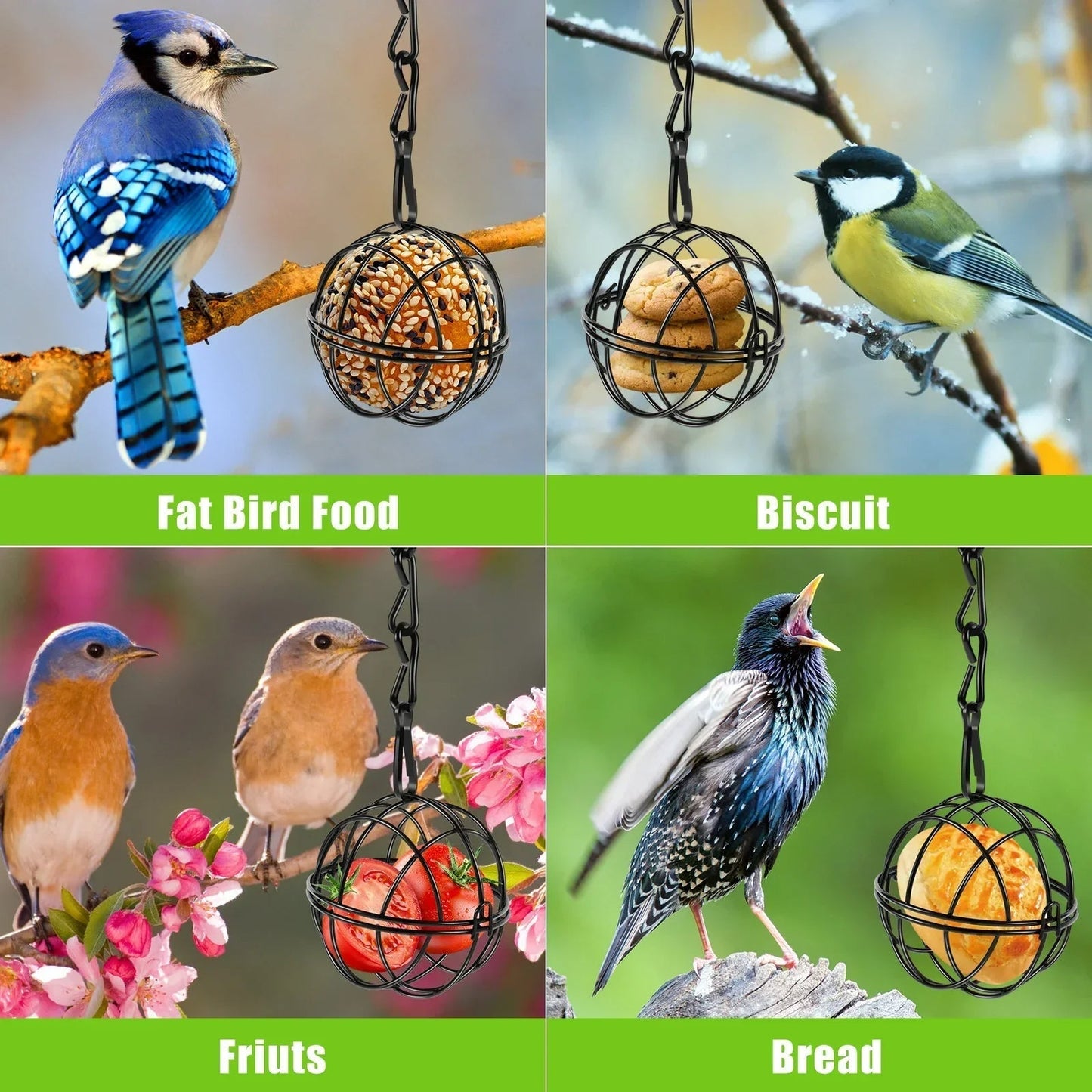 Stainless Steel 4-Part Bird Feeder Set for Garden and Balcony