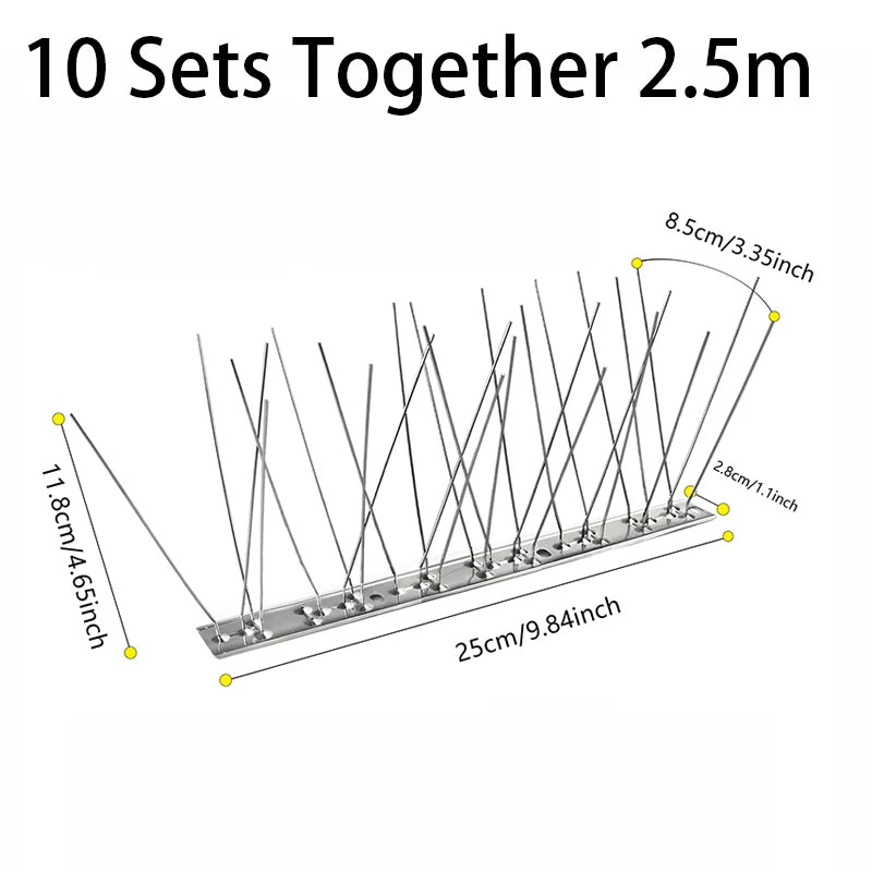 Stainless Steel Bird Deterrent Spikes for Outdoor Use