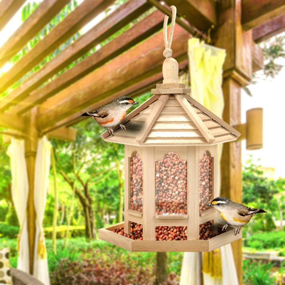 Wooden Transparent Bird Feeder with Easy Refill Design