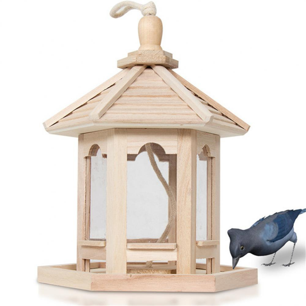 Wooden Transparent Bird Feeder with Easy Refill Design