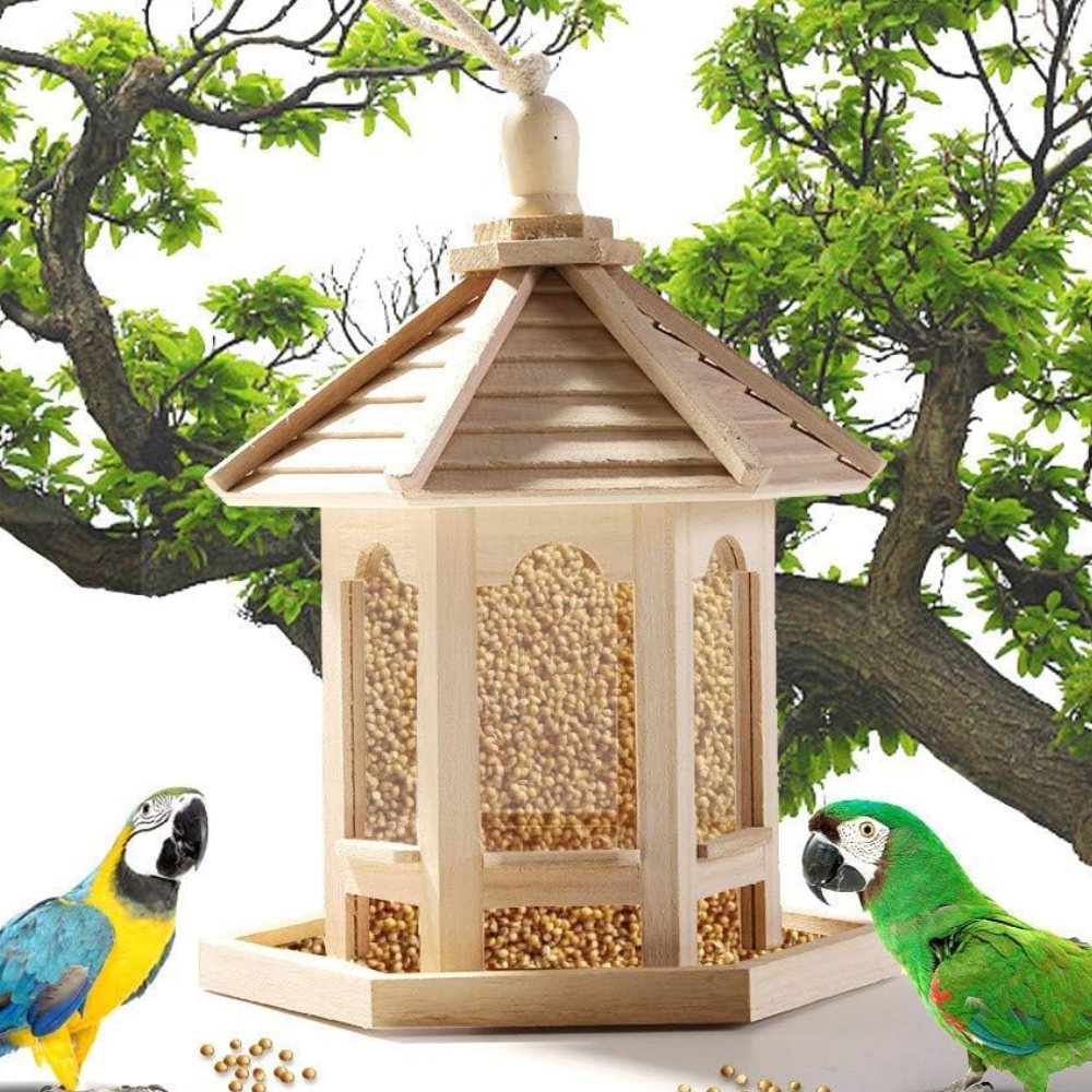 Wooden Transparent Bird Feeder with Easy Refill Design
