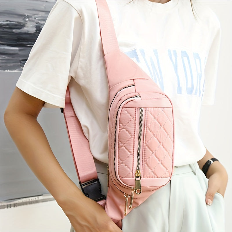 Lightweight Quilted Hip Bag for Women with Double Zippers