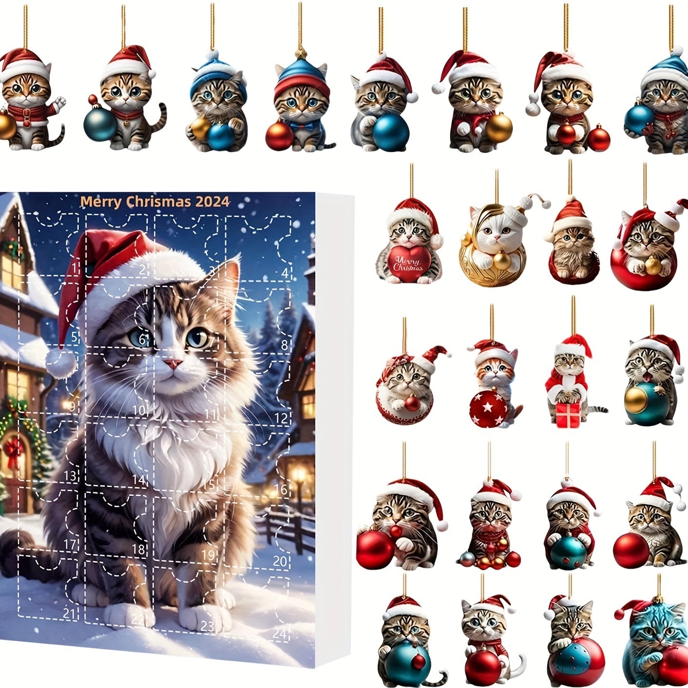 Cat Advent Calendar with Daily Ornaments for Christmas