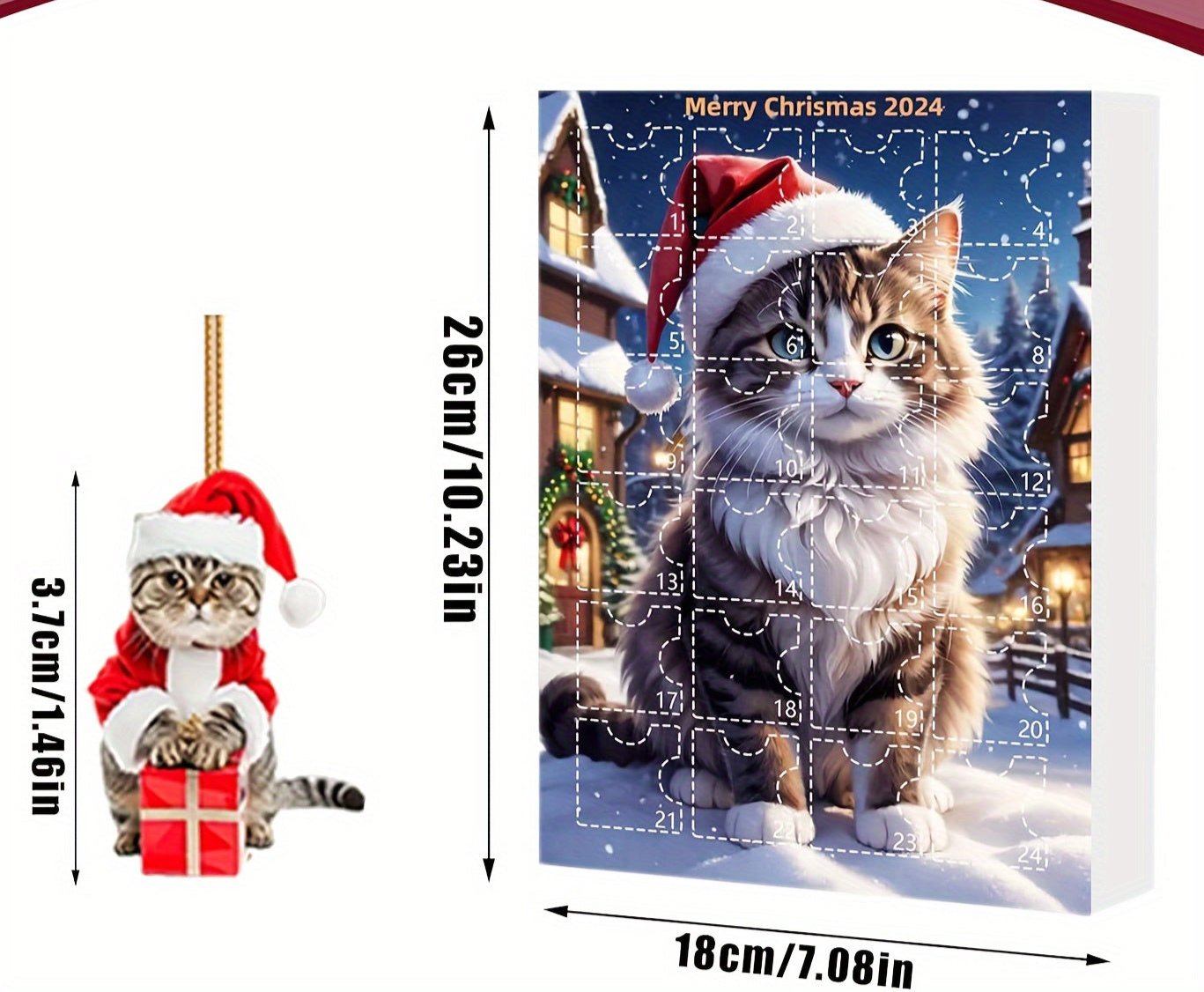 Cat Advent Calendar with Daily Ornaments for Christmas
