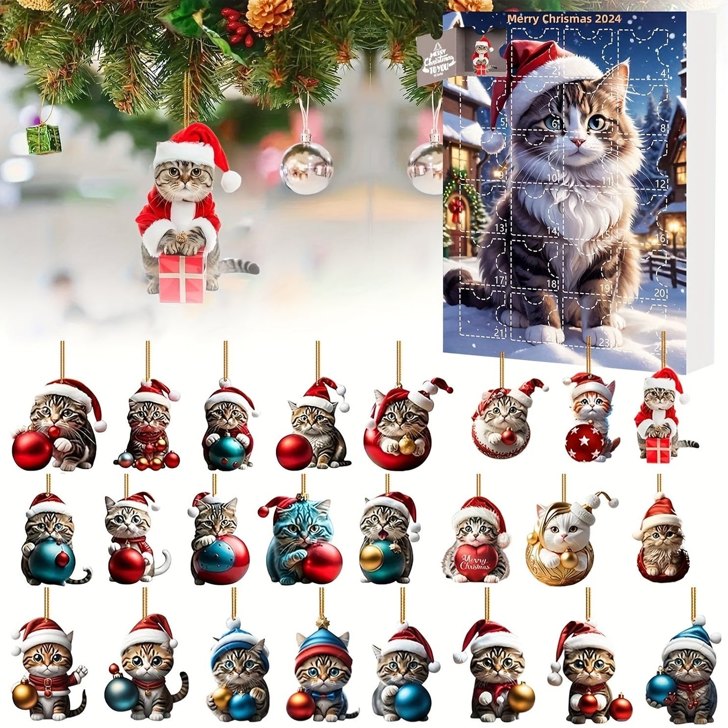 Cat Advent Calendar with Daily Ornaments for Christmas