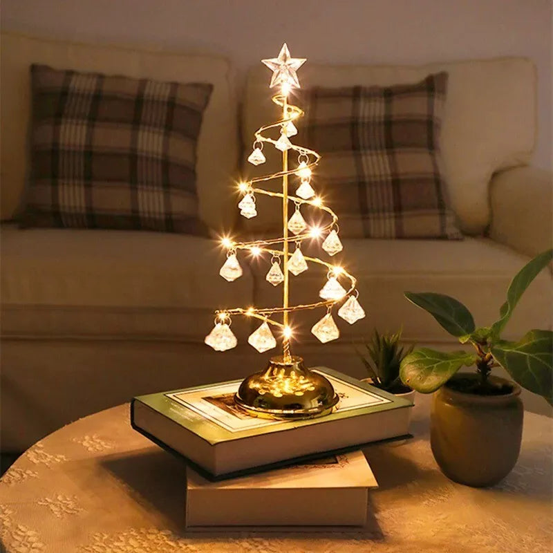LED Spiral Christmas Table Lamp with Crystal Accents