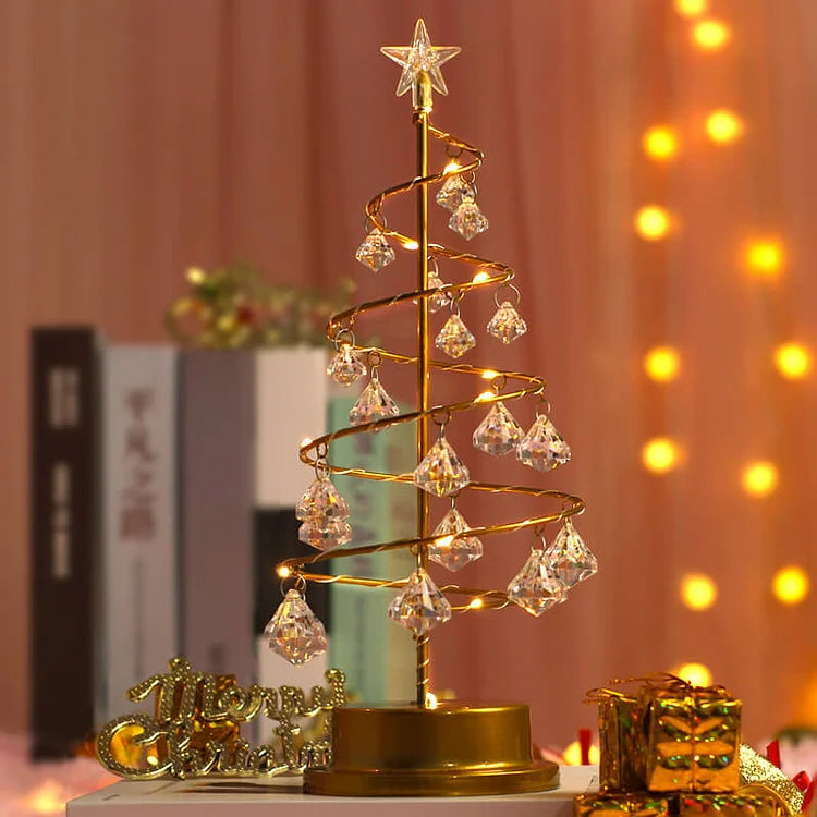 LED Spiral Christmas Table Lamp with Crystal Accents