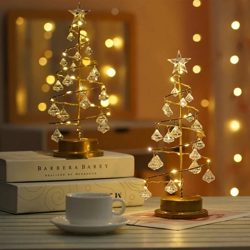 LED Spiral Christmas Table Lamp with Crystal Accents