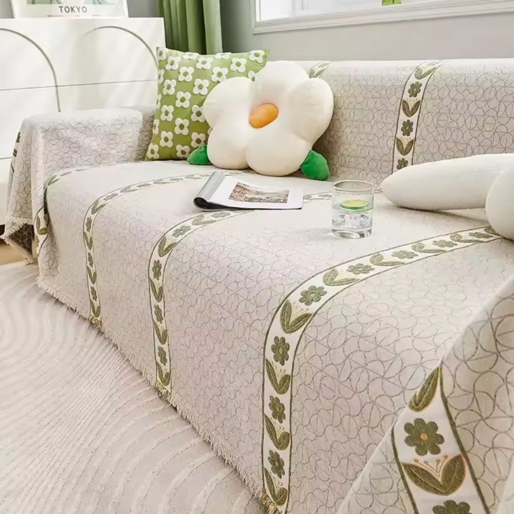 Leaf-Patterned Chenille Sofa Cover