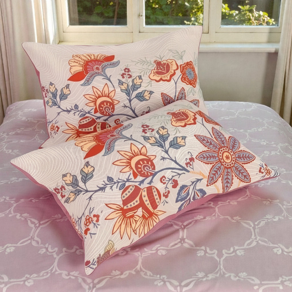 Rustic Floral Boho Cotton Pillowcases - 2 Piece Set