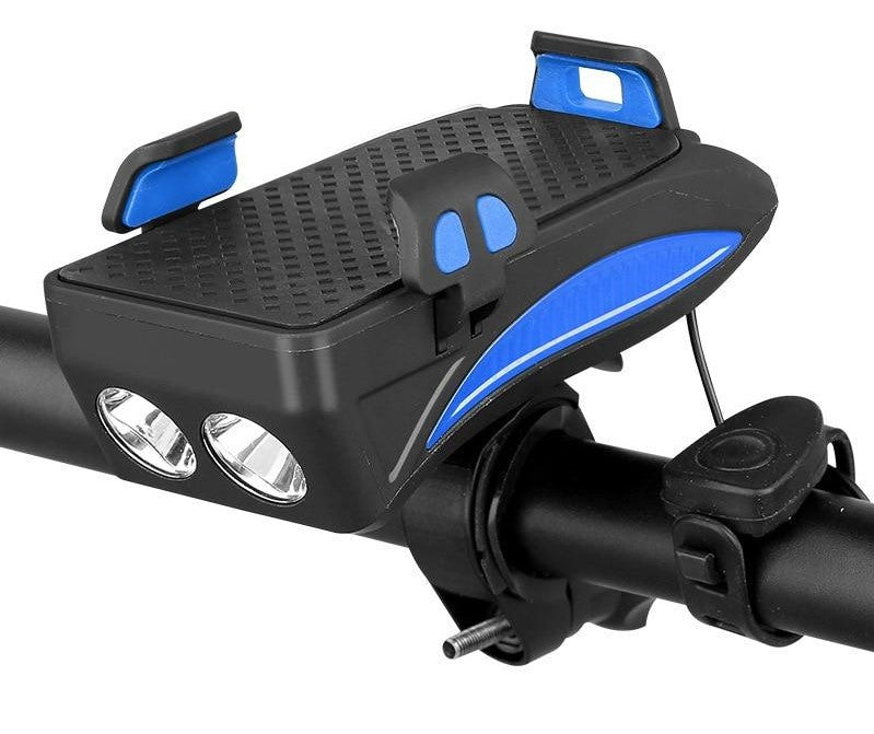 4-in-1 Bike Handlebar Gadget with Phone Holder, LED Light, Power Bank, and Horn