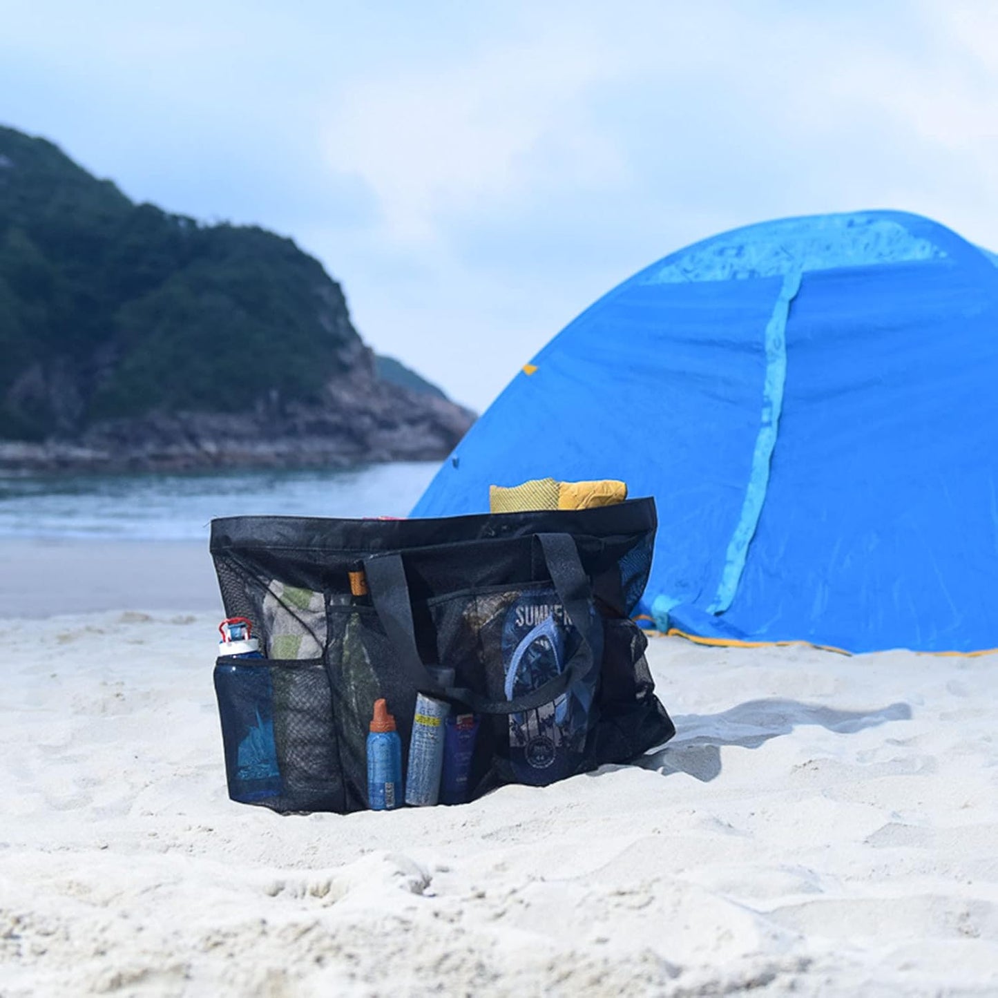 Extra-Large Sandproof Mesh Beach Tote with Zipper