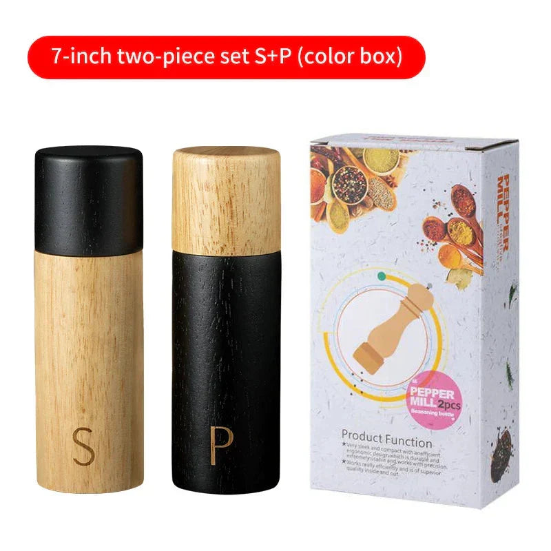 Wooden Salt and Pepper Mill Set with Adjustable Ceramic Grinder