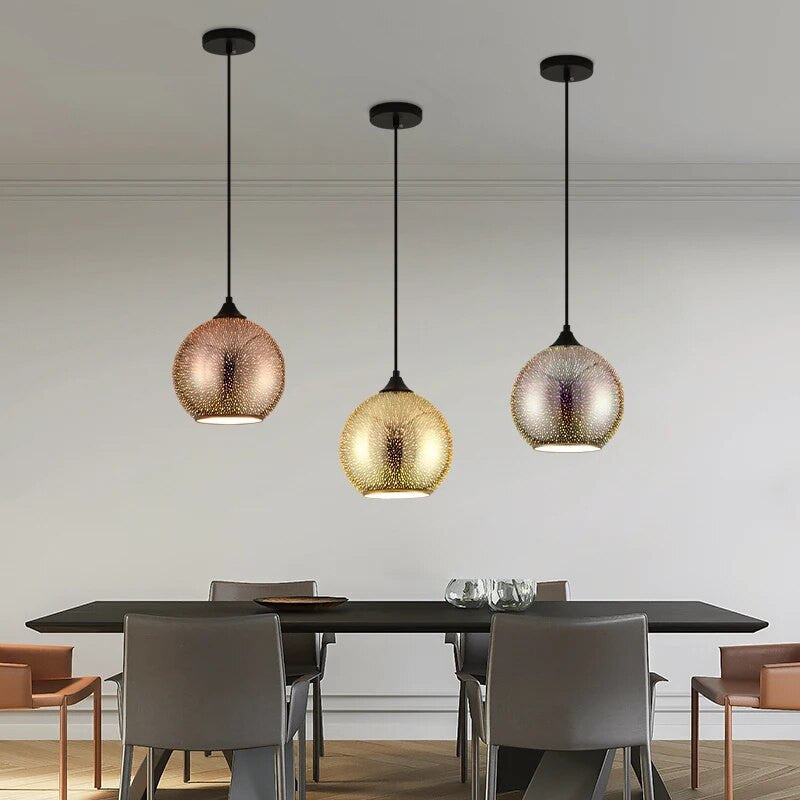 Perforated Round Glass Pendant Light with Copper Finish
