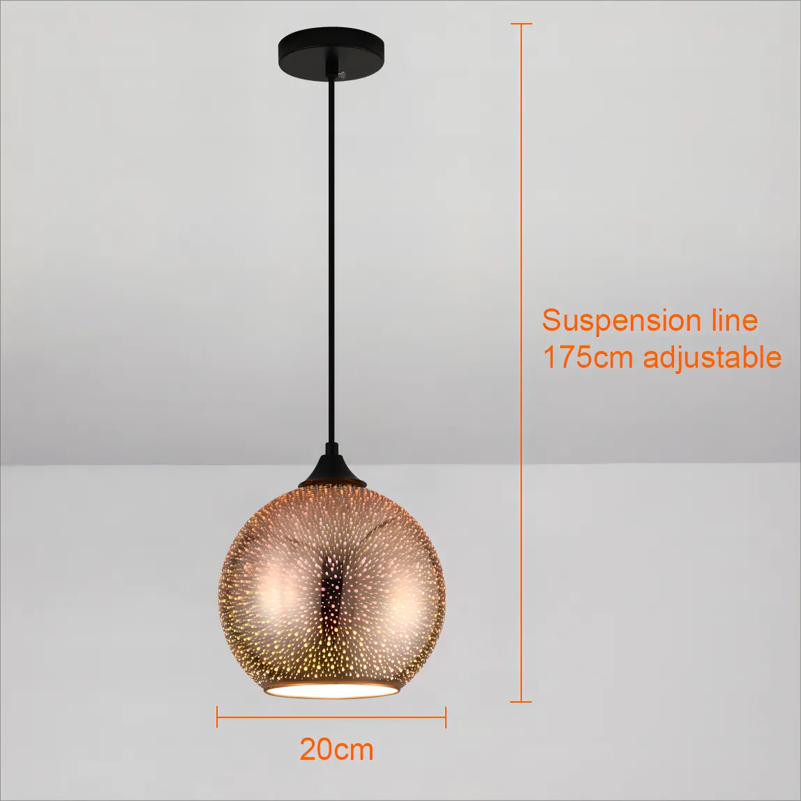 Perforated Round Glass Pendant Light with Copper Finish