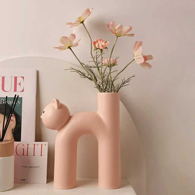 Matte Ceramic Kitten Flower Vase