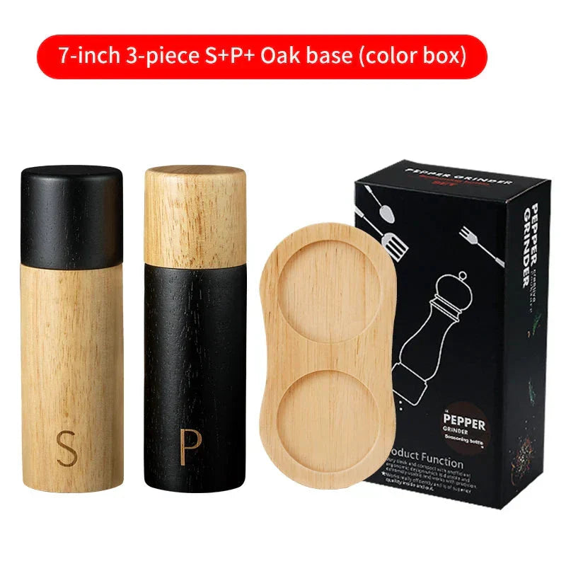 Wooden Salt and Pepper Mill Set with Adjustable Ceramic Grinder