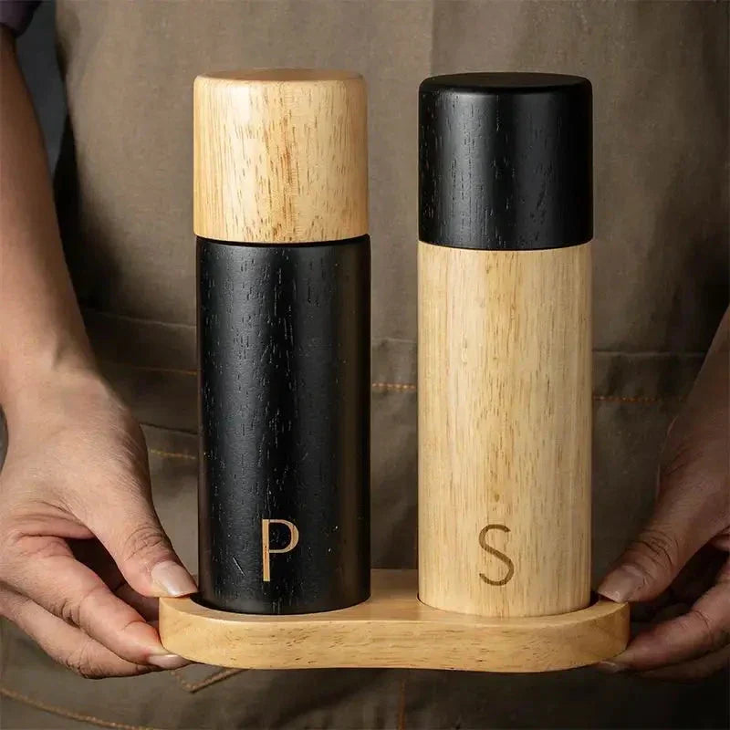 Wooden Salt and Pepper Mill Set with Adjustable Ceramic Grinder