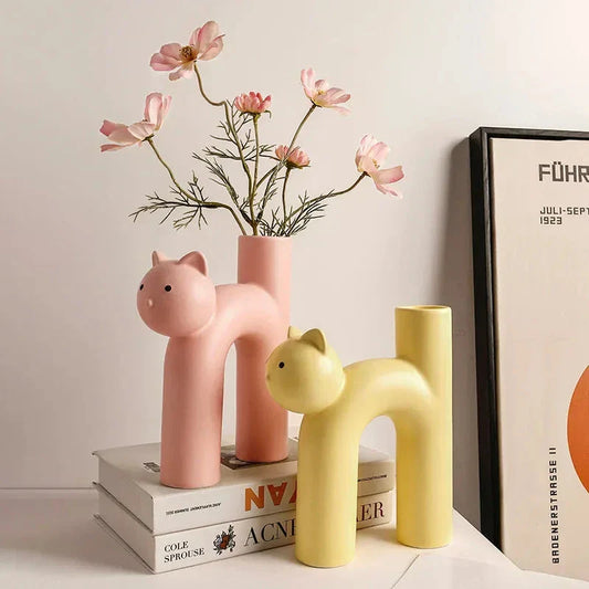 Matte Ceramic Kitten Flower Vase