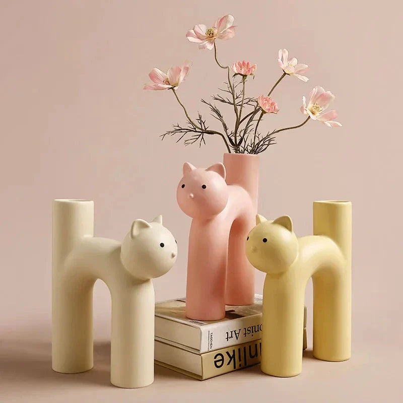 Matte Ceramic Kitten Flower Vase