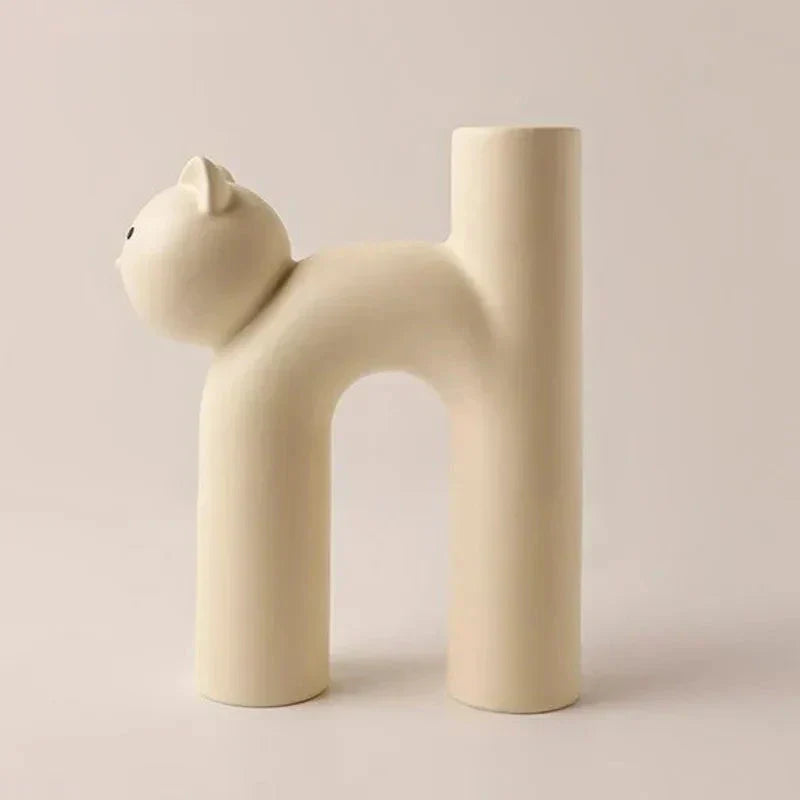 Matte Ceramic Kitten Flower Vase