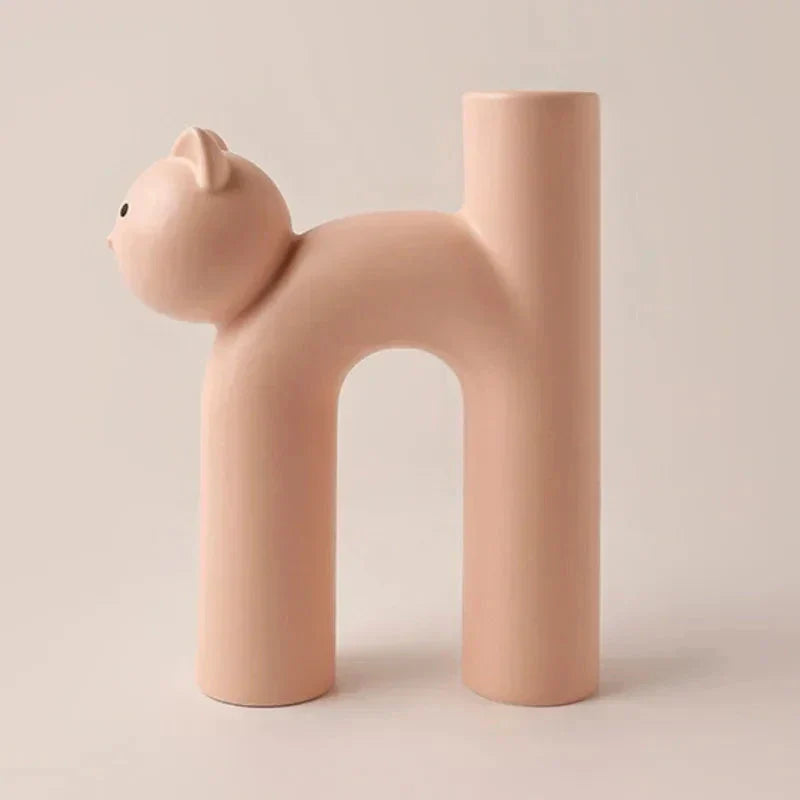 Matte Ceramic Kitten Flower Vase