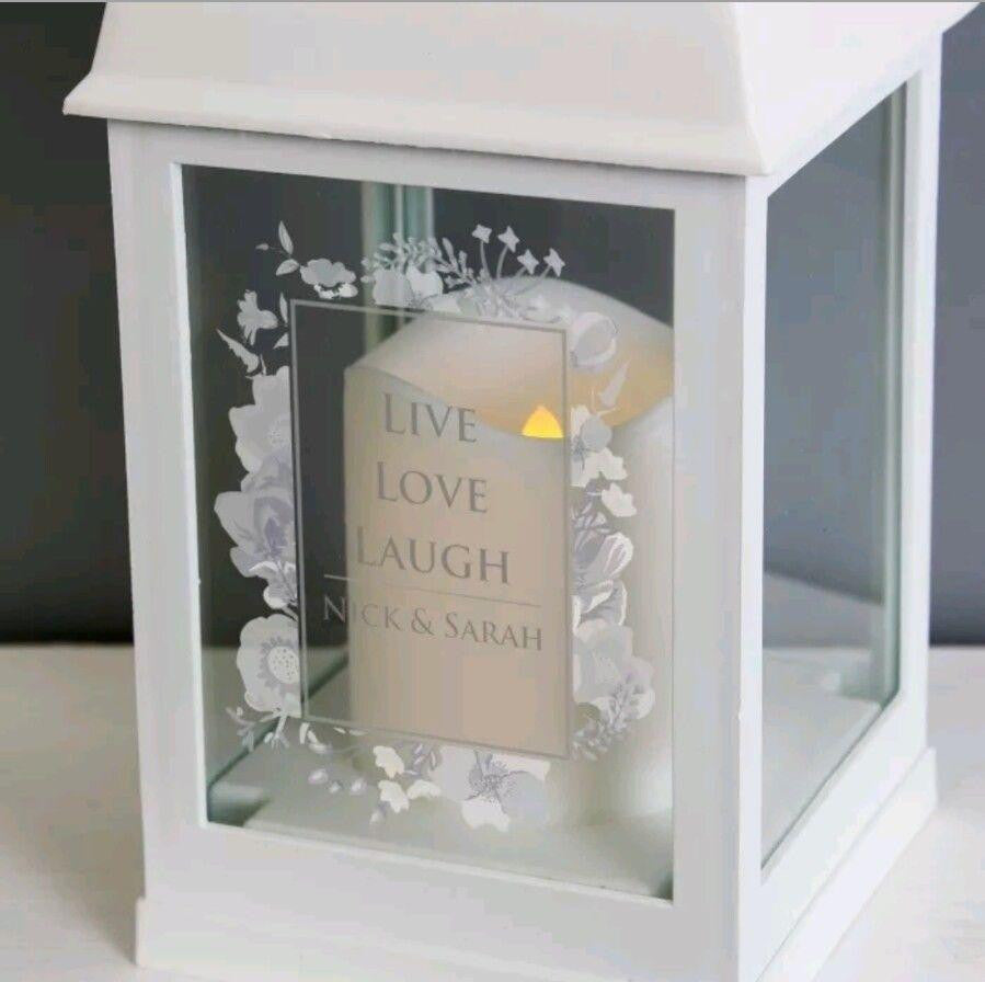 Personalized White LED Lantern with Flickering Flame Effect