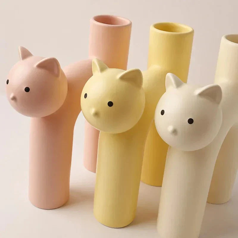 Matte Ceramic Kitten Flower Vase