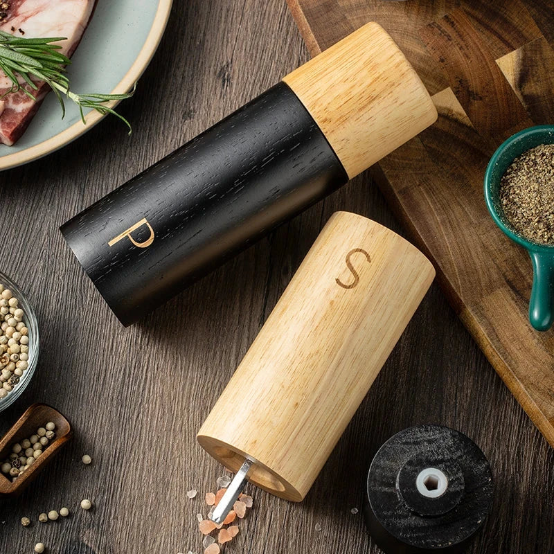 Wooden Salt and Pepper Mill Set with Adjustable Ceramic Grinder