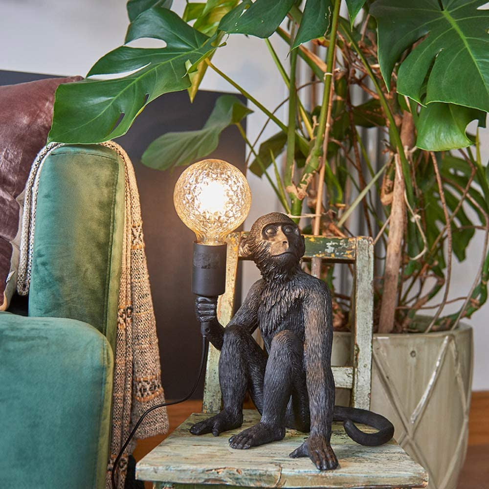 Monkey Table Lamp in Black or Gold Finish