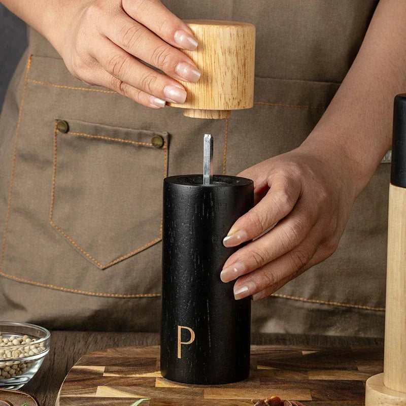 Wooden Salt and Pepper Mill Set with Adjustable Ceramic Grinder