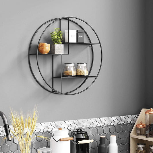 Floating Round Metal Wall Shelf with Wire Shelves