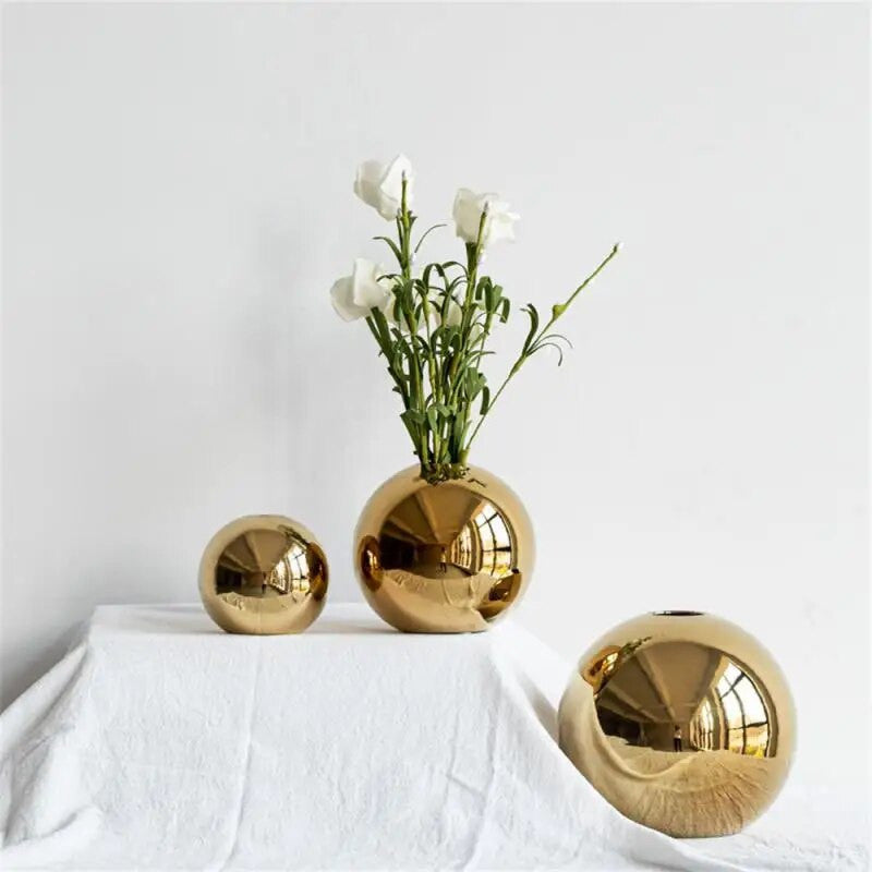 Gold Sphere Vase - Elegant Decorative Centerpiece in Three Sizes