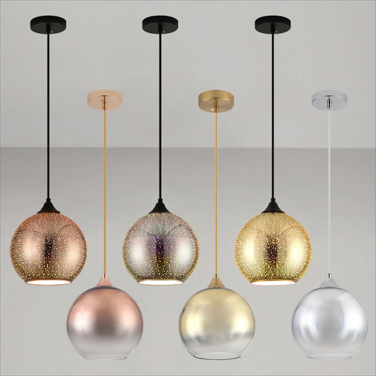 Perforated Round Glass Pendant Light with Copper Finish