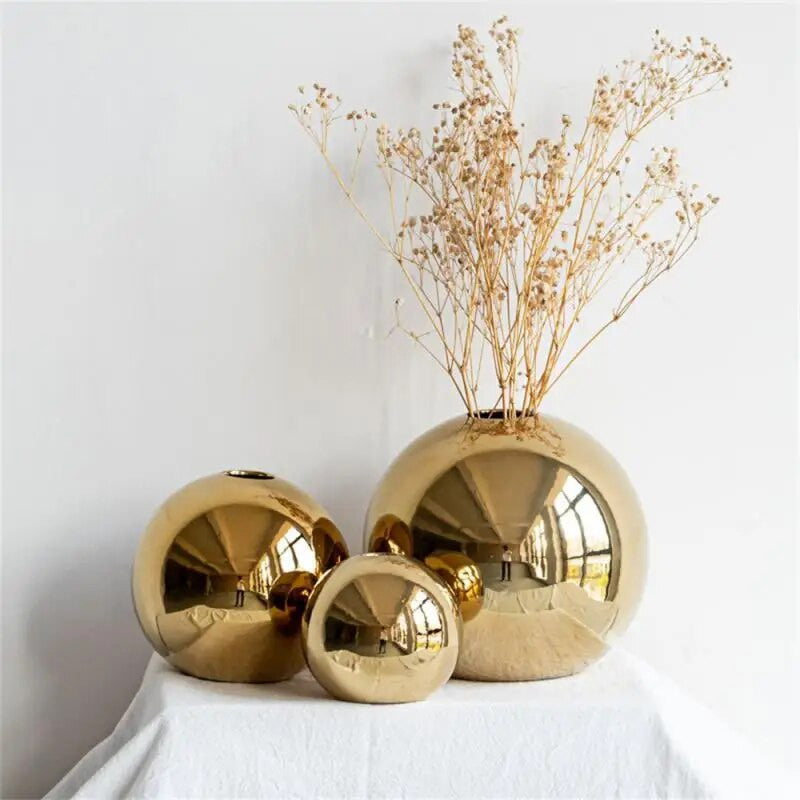 Gold Sphere Vase - Elegant Decorative Centerpiece in Multiple Sizes
