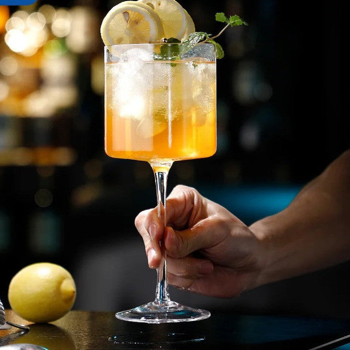 Square Highball Cocktail Glasses - Crystal Design for Enhanced Grip and Style