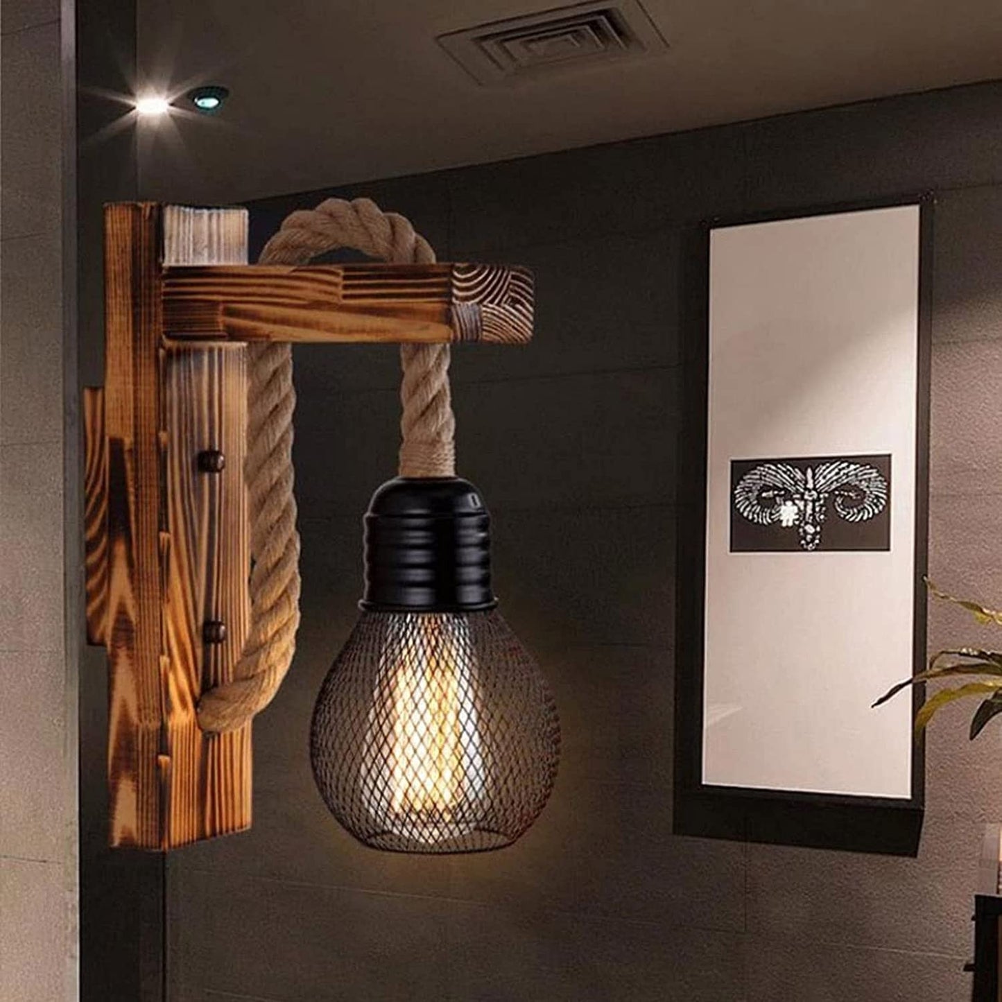 Natural Hemp Rope Industrial Wall Lamp
