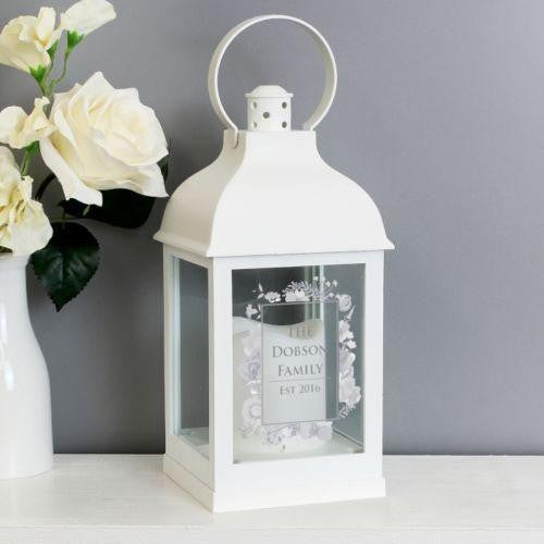 Personalized White LED Lantern with Flickering Flame Effect