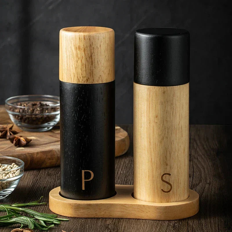 Wooden Salt and Pepper Mill Set with Adjustable Ceramic Grinder