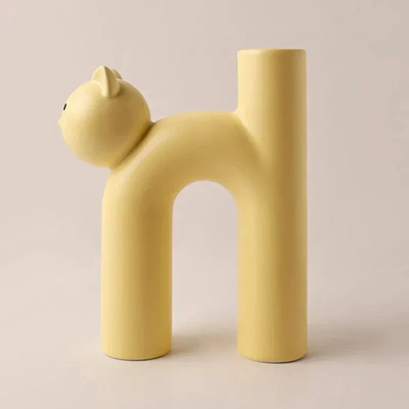 Matte Ceramic Kitten Flower Vase