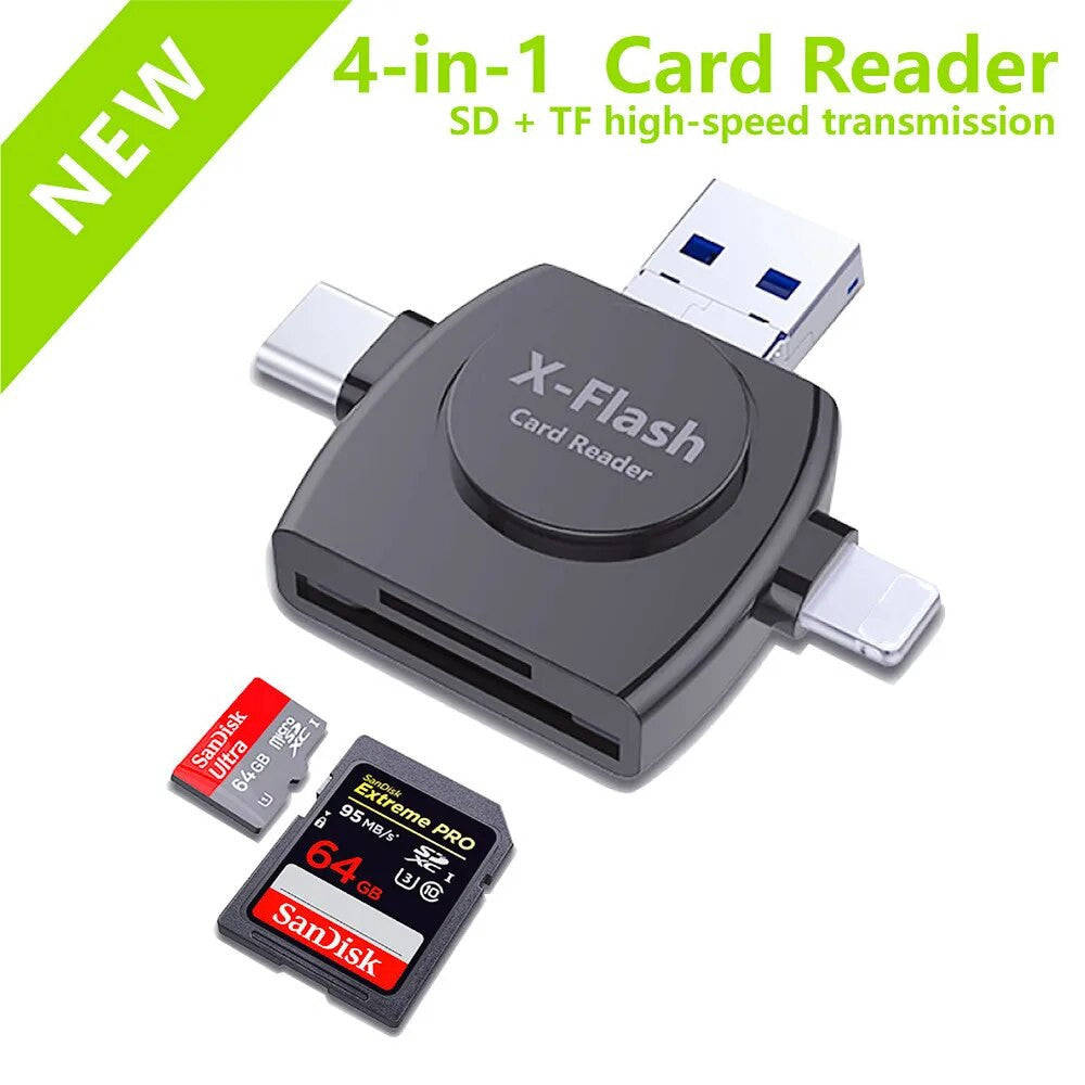 4-in-1 SD Card Reader for Smartphones and Tablets