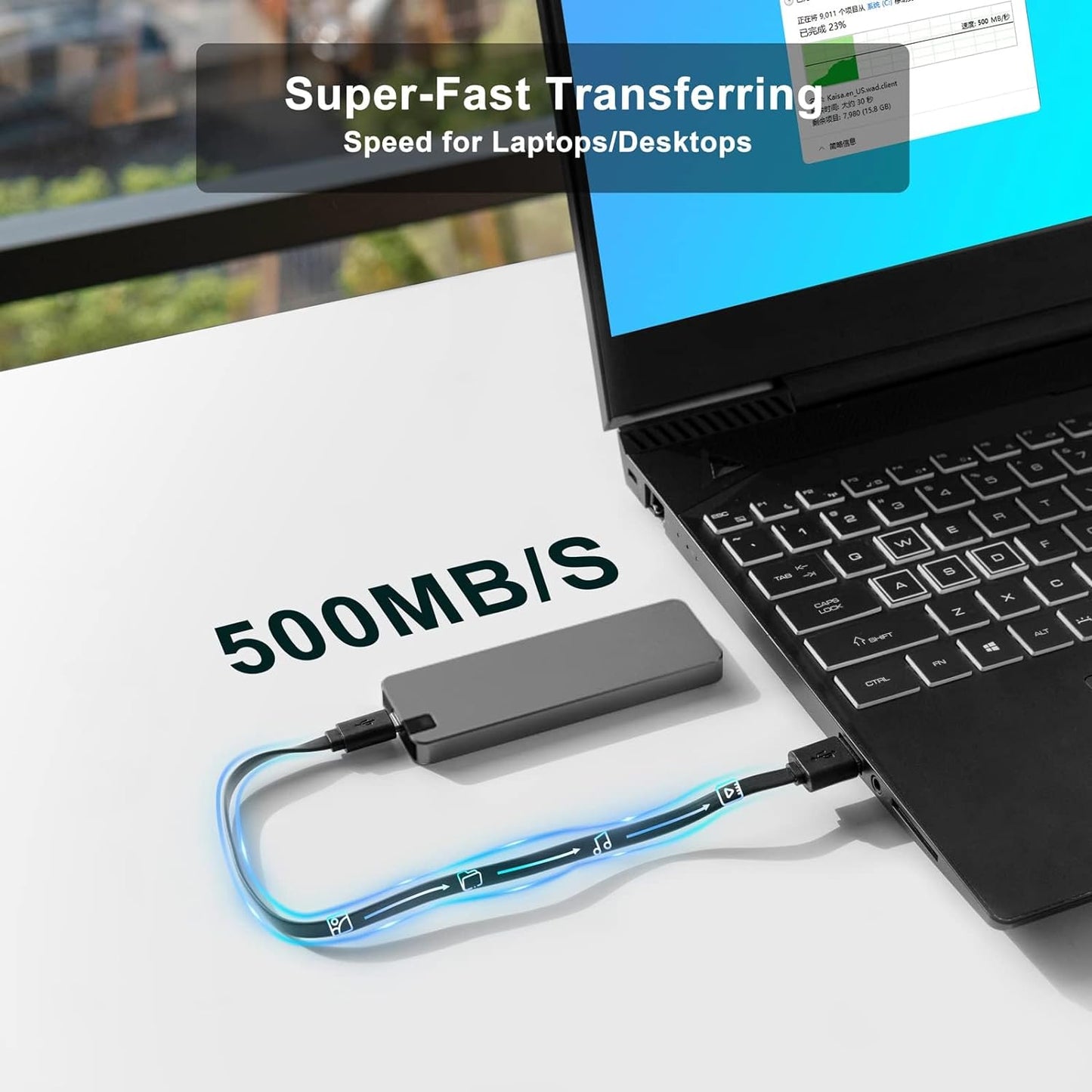 Portable External SSD with Shock-Resistant Design and High-Speed USB 3.2 Transfers