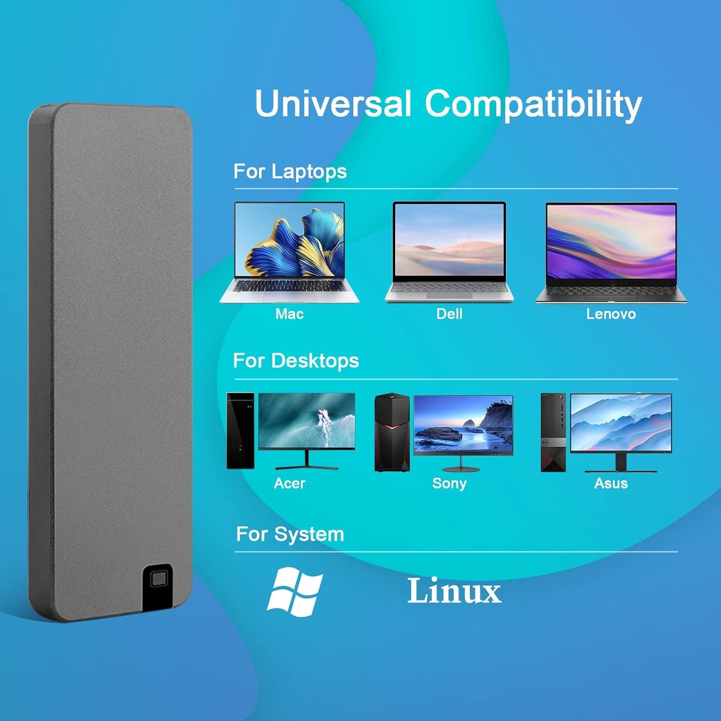 Portable External SSD with Shock-Resistant Design and High-Speed USB 3.2 Transfers