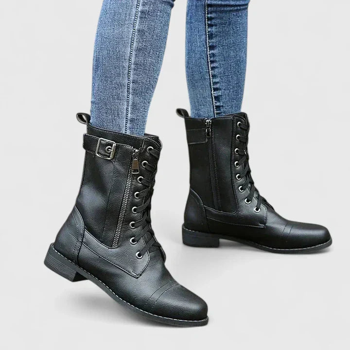 Lace-Up Ankle Boots with Side Zip for Women
