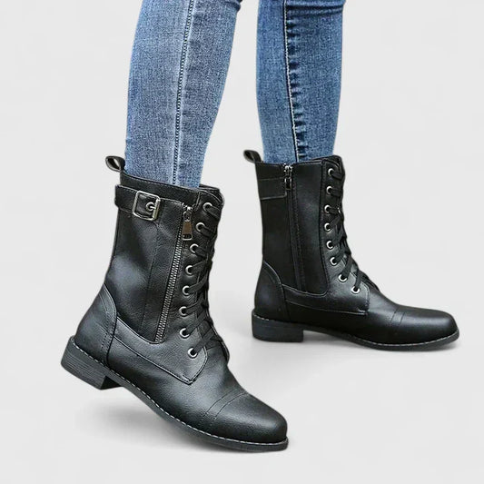 Lace-Up Ankle Boots with Side Zip for Women