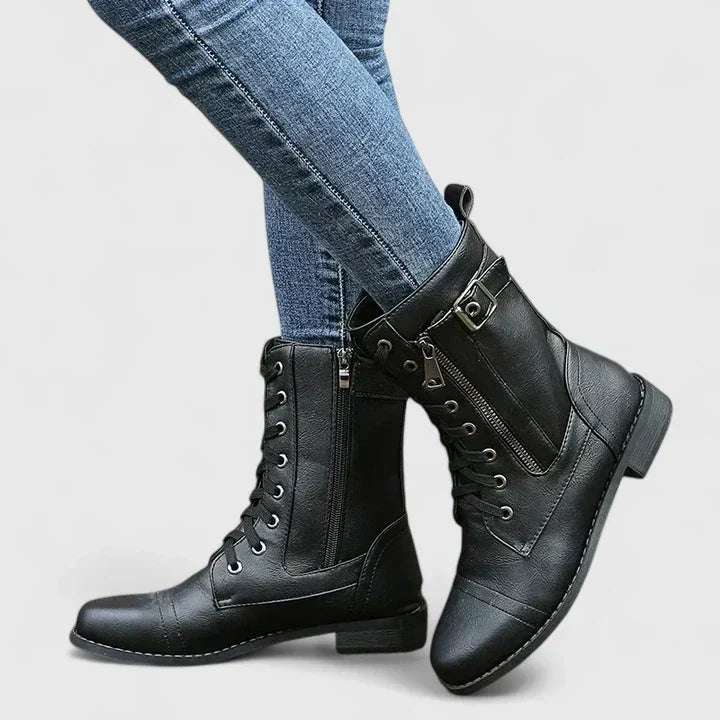 Lace-Up Ankle Boots with Side Zip for Women