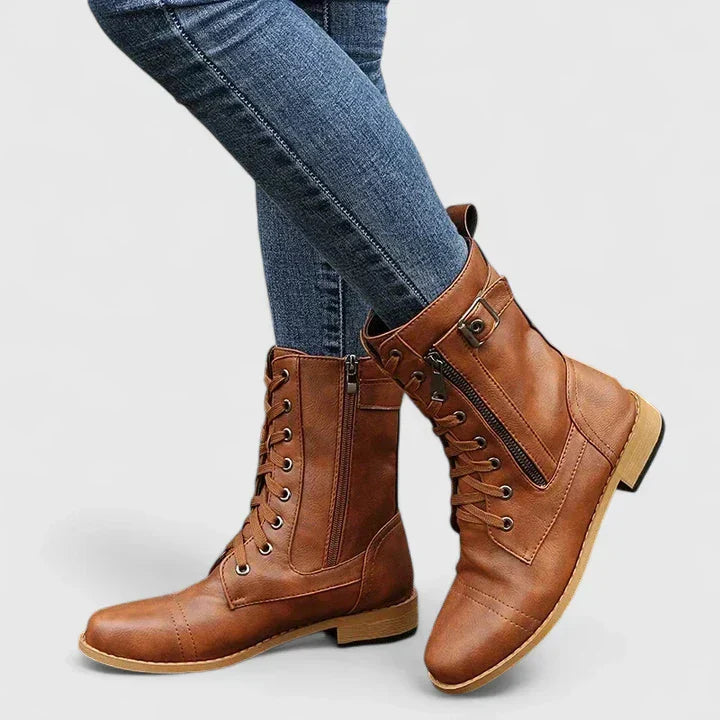 Lace-Up Ankle Boots with Side Zip for Women