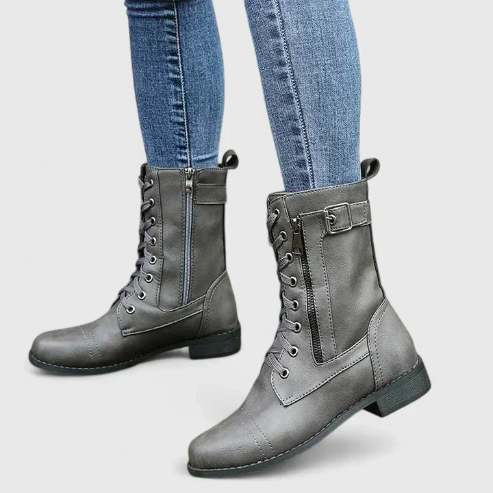 Lace-Up Ankle Boots with Side Zip for Women